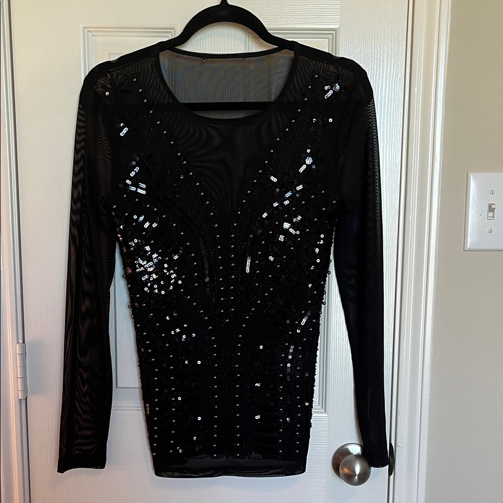 Frank Lyman Sheer Sequin Beaded Top - Picture 2 of 8